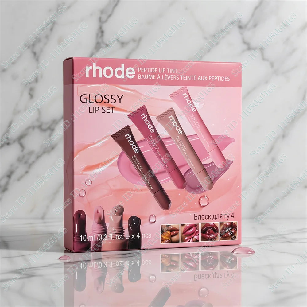4-Piece Lip Tints & Gloss Set: Plumping Lip Gloss, Moisturizing Lip Oil, Long-Lasting Lip Stain, Lip Gloss Vegan, with Gift Box